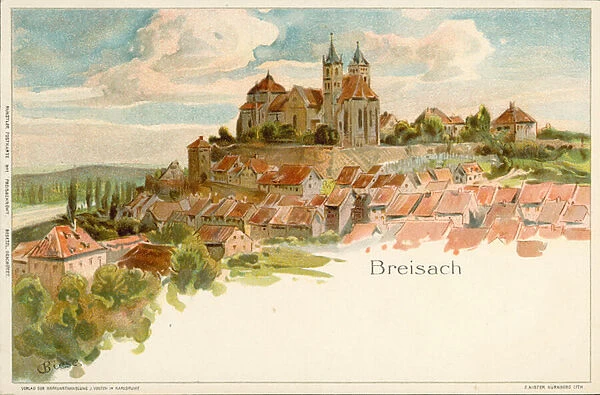 View of the town of Breisach, Germany (chromolitho)