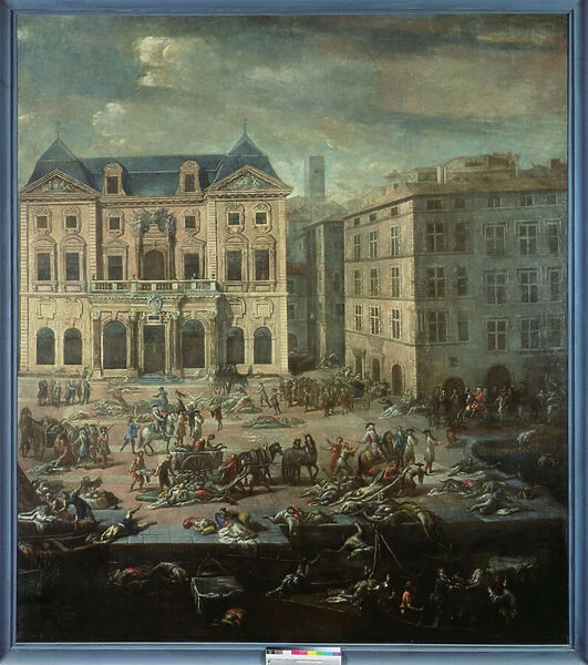 View of the Town Hall, Marseilles during the Plague of 1720 (oil on canvas)