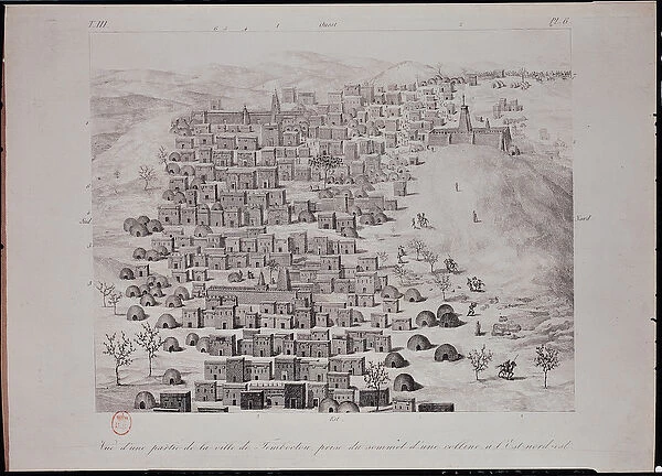 View of part of the town of Timbuktu from a hill, illustration from Journal