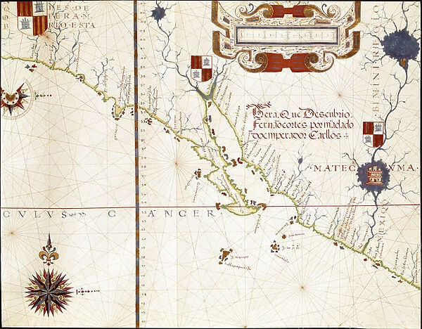 View of the western coast of Mexico, and southern California - Map, 1571