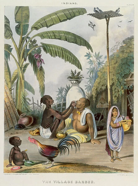 The Village Barber, plate 6 from Indians, engraved by J. Bouvier, 1842 (litho)