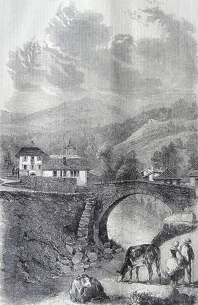 The Village and Bridge of Sallanches, 1860