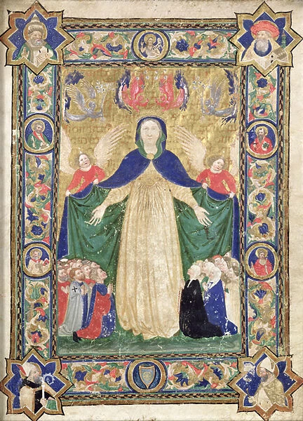 Virgin of the Misericordia, frontispiece from a book of the Scuola della Trinita dei