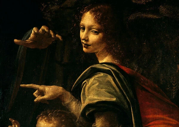 Detail of the Virgin with Rocks, Saint John the Baptist pointing finger