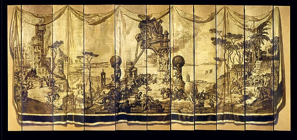 Vision Mediterranea, eleven-leaf screen, c.1925 (oil on giltwood panel)