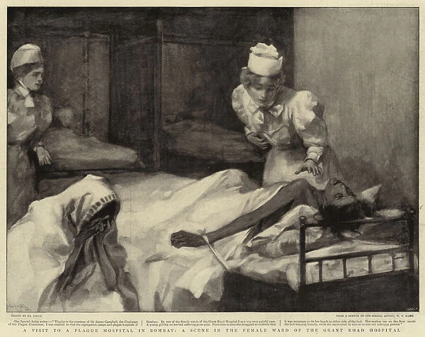 A visit to a Plague Hospital in Bombay, a Scene in the Female Ward of the Grant Road Hospital (litho)