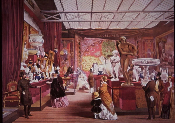 Visitors flock to the Great Exhibition in 1851 to view art and science exhibits, 1851 (colour litho)