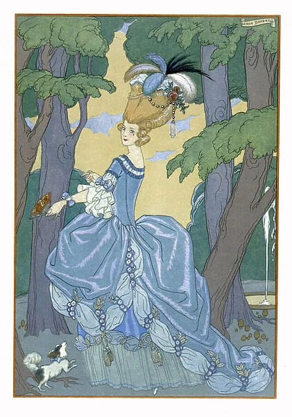 Walk in the Forest, illustration for Fetes Galantes by Paul Verlaine (1844-96) 1928 (pochoir print)