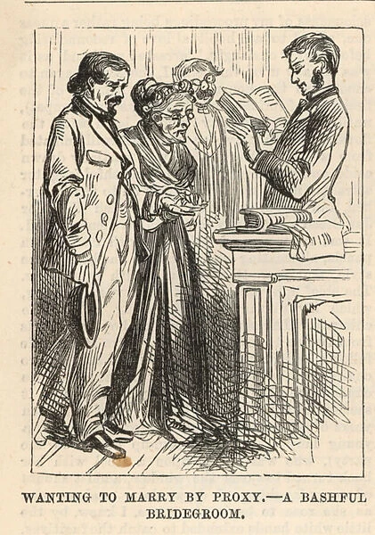 Wanting to marry by proxy; A bashful bridegroom (engraving)