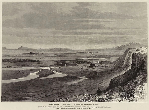 The War in Afghanistan, Valley of the Helmund, looking North from the Position above Abbaza (engraving)