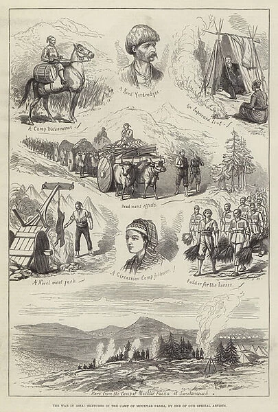 The War in Asia, Sketches in the Camp of Mouktar Pasha (engraving)