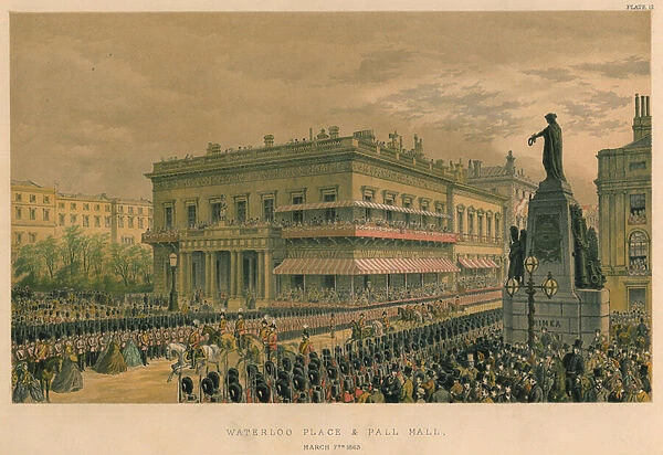 Waterloo Place and Pall Mall, March 7th 1863, 1863 (colour litho)