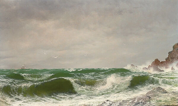 Waves crashing on a rocky coast, 1885 (oil on canvas)