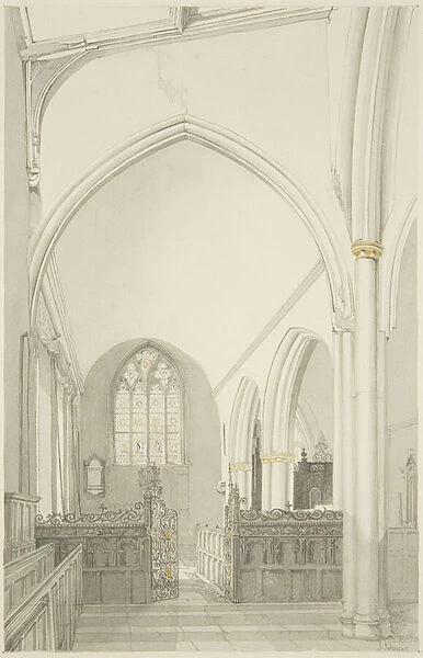 The Weavers Chapel, Temple Church, 1828 (w  /  c wash over pencil on paper)