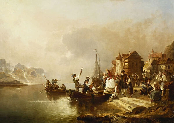 A Wedding Party Boarding a Boat, 1864 (oil on canvas)