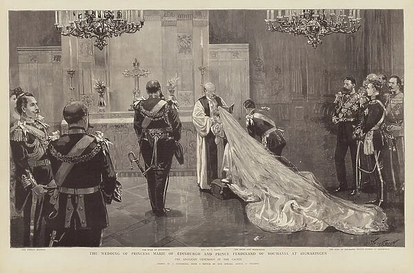 Wedding of Princess Marie of Edinburgh and Prince Ferdinand of Romania at Sigmaringen, Germany (engraving)