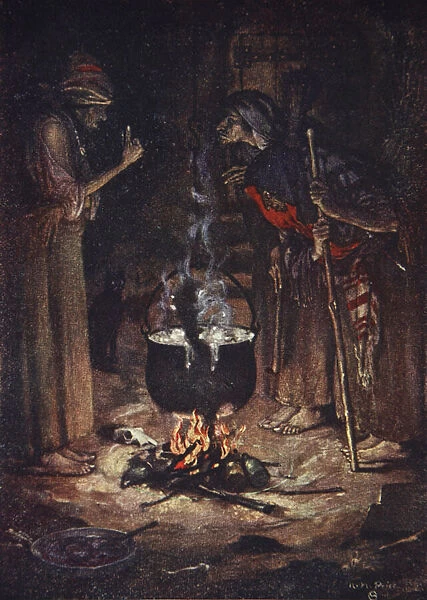 The Weird Sisters, Macbeth, Act IV Scene 1, illustration from Tales from Shakespeare by Charles and Mary Lamb, 1905 (colour litho)