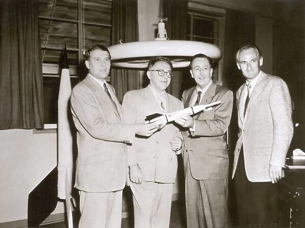 Wernher von Braun, Willy Ley, Walt Disney, and Heinz Haber in preparation for the