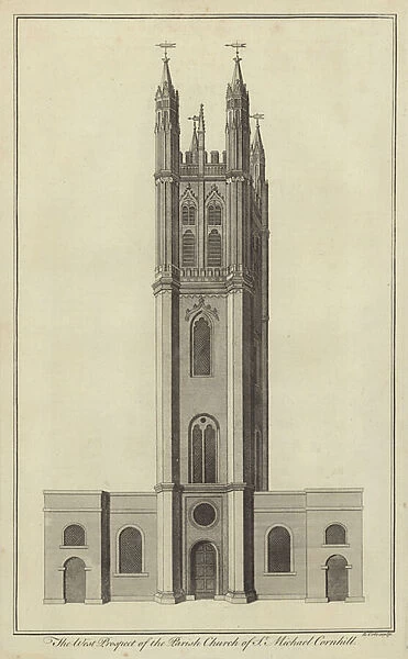 The West Prospect of the Parish Church of St Michael, Cornhill, London (engraving)