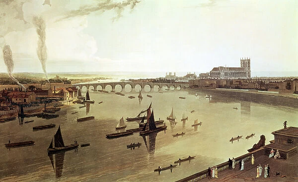 Westminster Bridge, from General Views of London, 1804 (colour litho)
