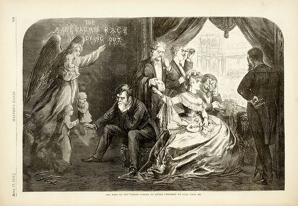 The Wife of the Period - Suffer No Little Children to Come Unto Me, 1869 (wood engraving)
