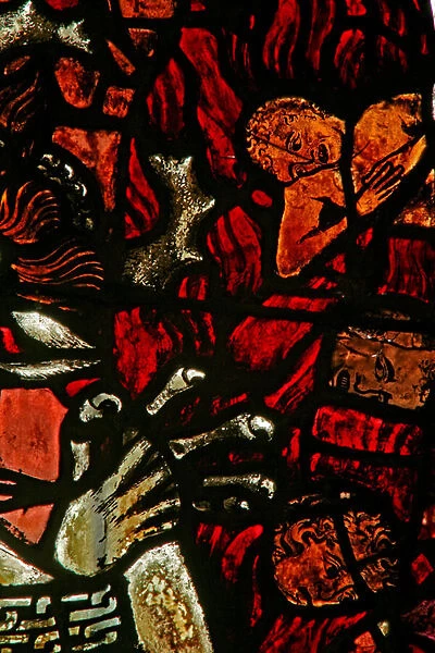 Window w14 depicting the devil chained in Hell (stained glass)