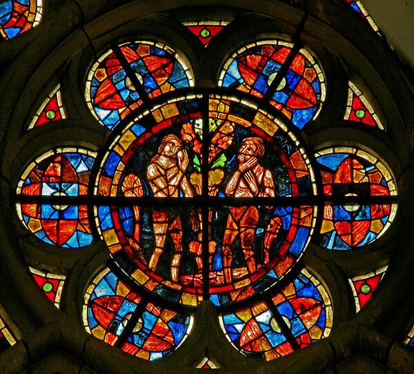 Window w212 depicting Adam and Eve with the fruit and the Tree (stained glass)