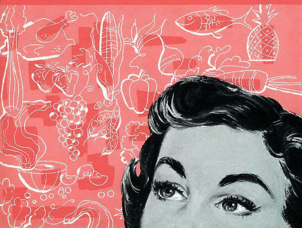 Woman Deciding What to Cook for Dinner, 1953 (screen print)