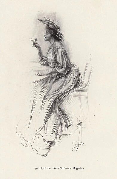 Woman with a drink (litho)