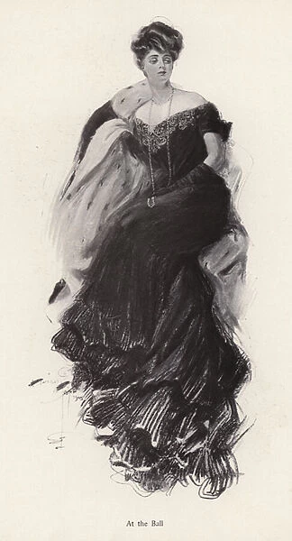 Woman in an evening gown at a ball (litho)