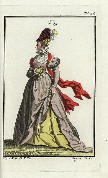 Woman of France. Handcolored copperplate engraving from Robert von Spalart's ' Historical Picture of the Costumes of the Principal People of Antiquity and of the Middle Ages,' Vienna, 1811