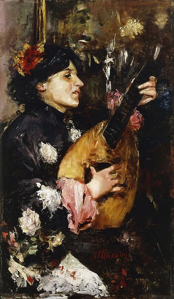 Woman with a Mandolin, (oil on canvas)