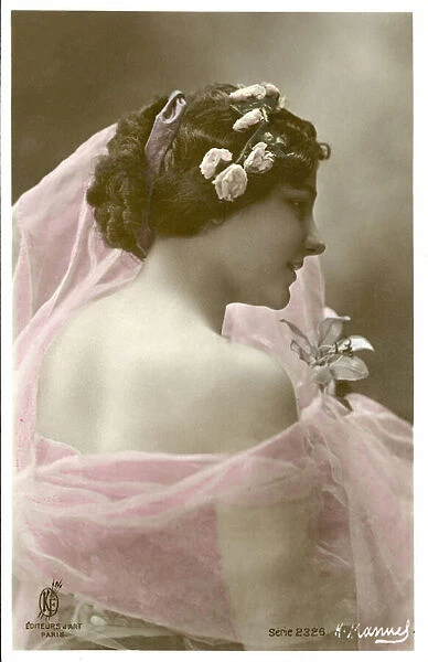 Woman in pink scarf (colour photo)