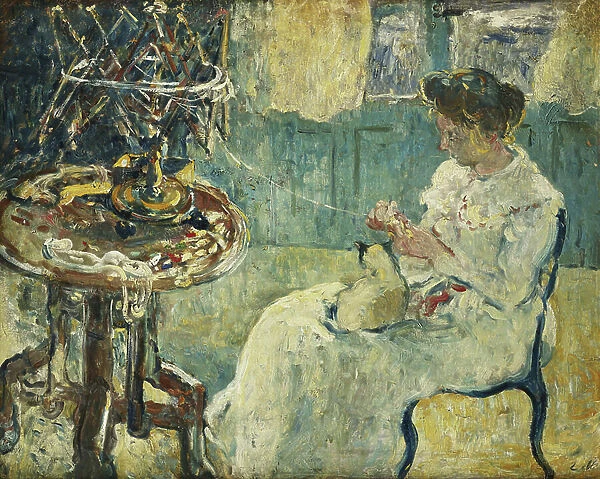 Woman with Reel; Femme au Devidoir, (oil on canvas)