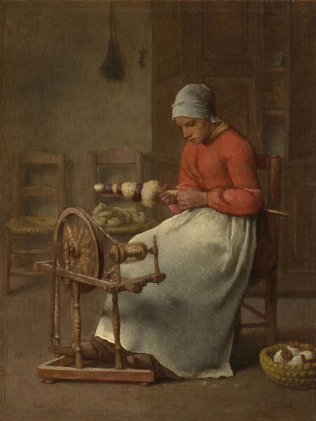 Woman Spinning, c. 1855-60 (oil on panel)