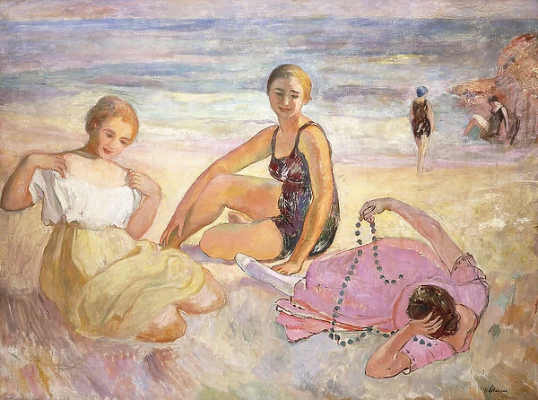 Three Women on the Beach; Trois Femmes a la Plage, (oil on canvas)