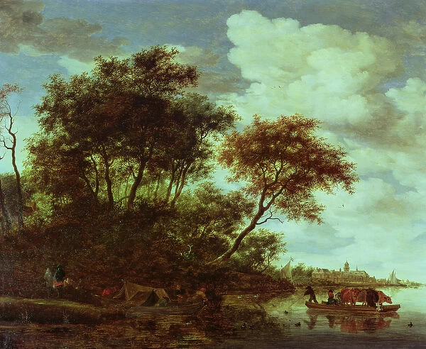 Wooded River Landscape with Cattle on a Ferry
