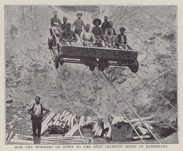 How the workers go down to the open diamond mines at Kimberley (b  /  w photo)