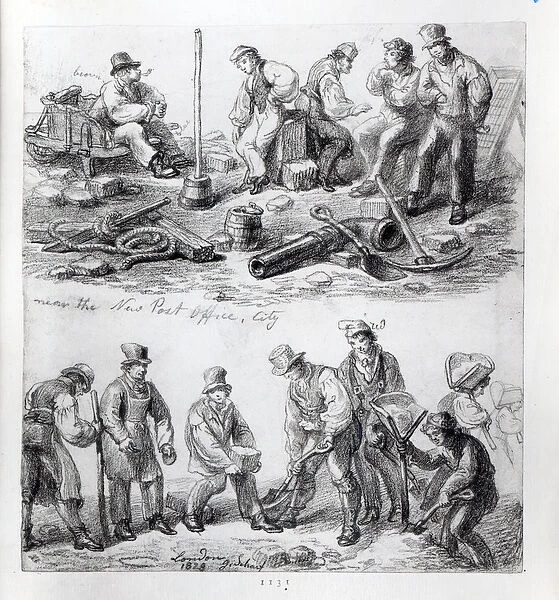 Workmen near the New Post Office in The City, London, 1828 (pencil on paper)