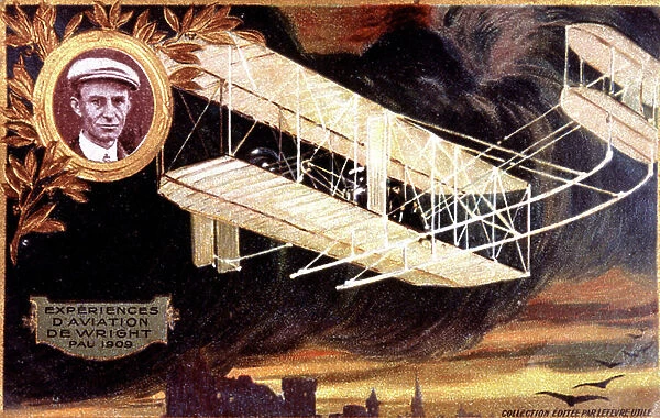 Wright Brothers Airplane Experience in Pau, 1909 (illustration)