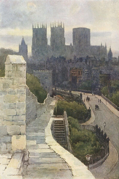 York from the City Walls (colour litho)