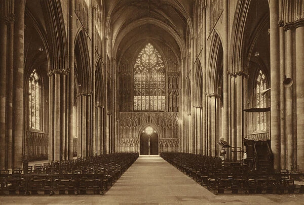 York: The Minster, Nave looking West (b  /  w photo)
