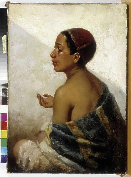 A young Arab beggar. Painting by Joseph Sints (1829-1913). 19th century. Mandatory mention: Collection fondation regards de Provence, Marseille (cm 46x32,5)