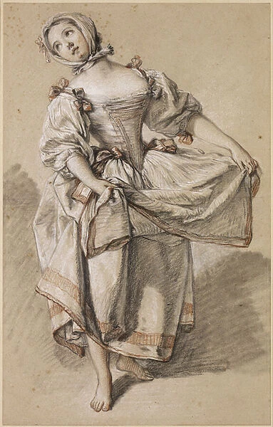 Young Country Girl Dancing, c. 1765-70 (black, red & white chalk and stump on buff laid paper)
