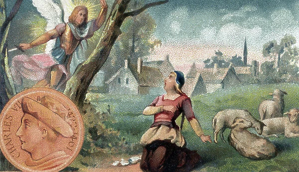 The young Joan of Arc (1412-1431) listening to the voice of angels asking her to come to the aid of France during the Hundred Years War (The young Joan of Arc (1412-1431)