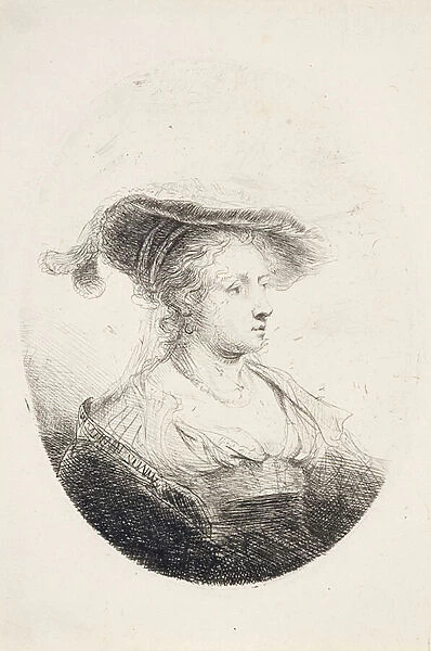 Young Lady with Plumed Hat, 1644 (etching)
