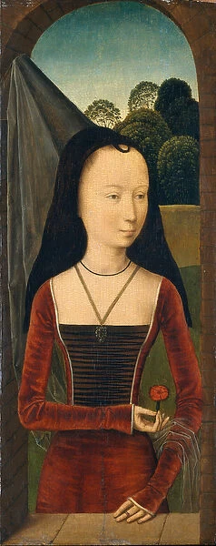Young Woman with a Pink, c. 1485-90 (oil on wood)