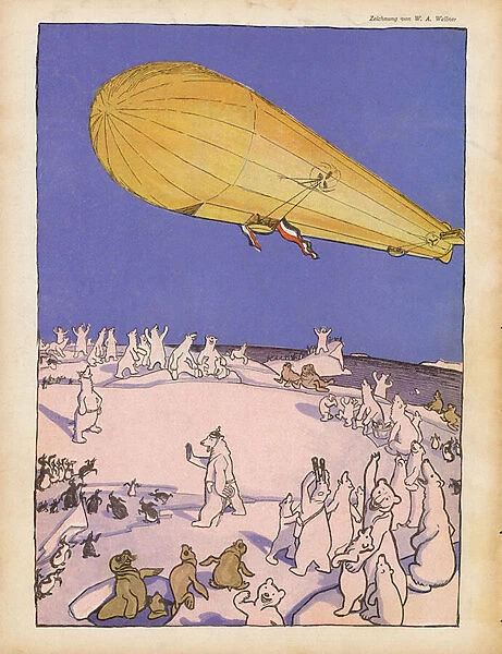 Zeppelin over the Arctic (colour litho)