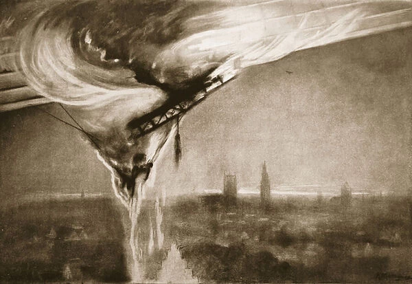 The Zeppelins Fall, 1915 (litho)