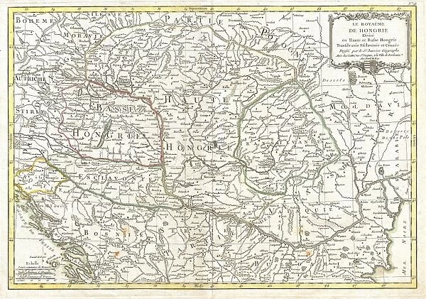 1770, Janvier Map of Hungary, Romania, Transylvania, Moldova, Croatia and Bosnia